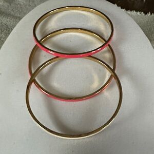 Elegant Hot Pink and Cream Enamel with Gold Tone Bangle Set of 3